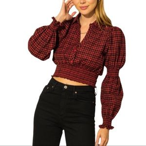 NWOT Long Sleeve Crop Top‎ in Red Plaid Flannel. Size S and M